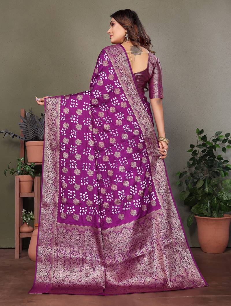 Purple color satin silk jacquard weaving designer fancy beautiful saree