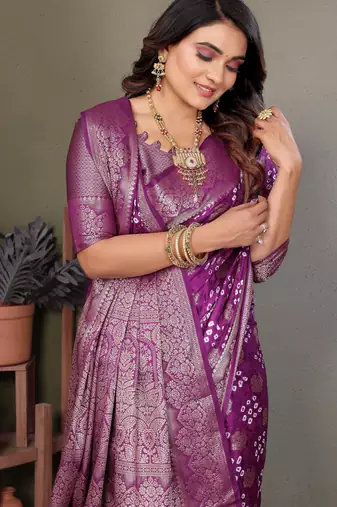 Purple color satin silk jacquard weaving designer fancy beautiful saree
