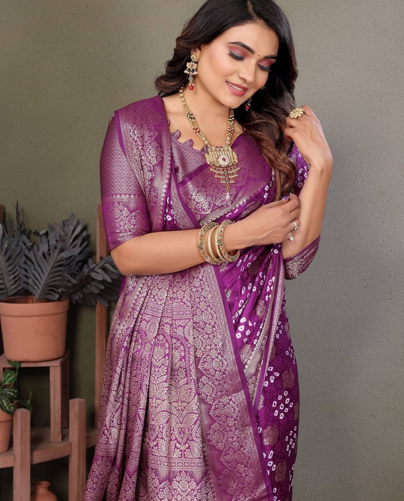 Purple color satin silk jacquard weaving designer fancy beautiful saree