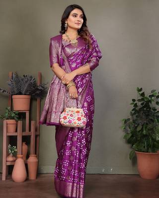 Purple color satin silk jacquard weaving designer fancy beautiful saree 4