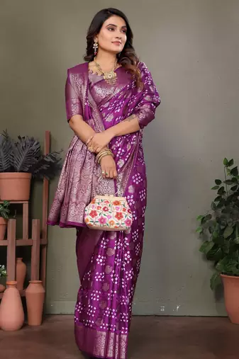 Purple color satin silk jacquard weaving designer fancy beautiful saree