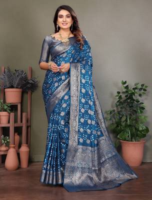 Firozi color satin silk jacquard weaving designer fancy beautiful saree 1