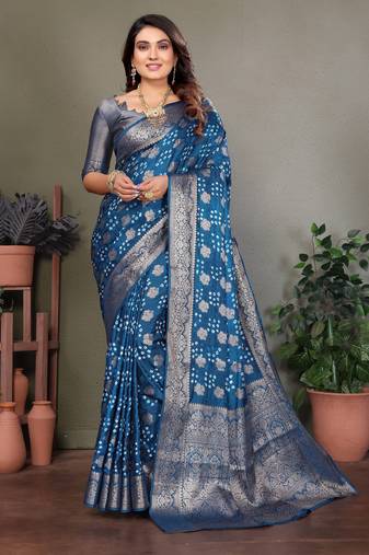 Firozi color satin silk jacquard weaving designer fancy beautiful saree