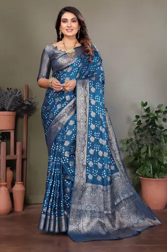 Firozi color satin silk jacquard weaving designer fancy beautiful saree