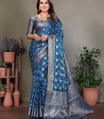 Firozi color satin silk jacquard weaving designer fancy beautiful saree