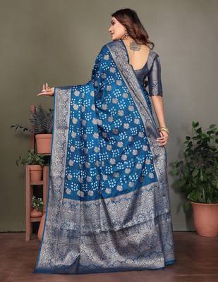 Firozi color satin silk jacquard weaving designer fancy beautiful saree 2