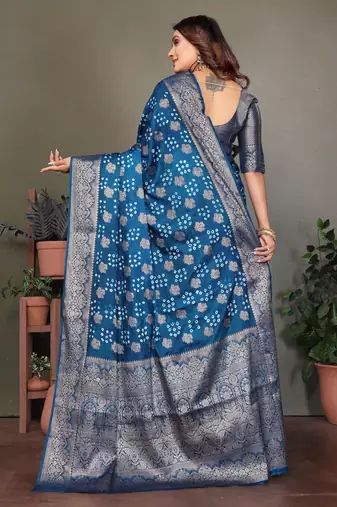 Firozi color satin silk jacquard weaving designer fancy beautiful saree