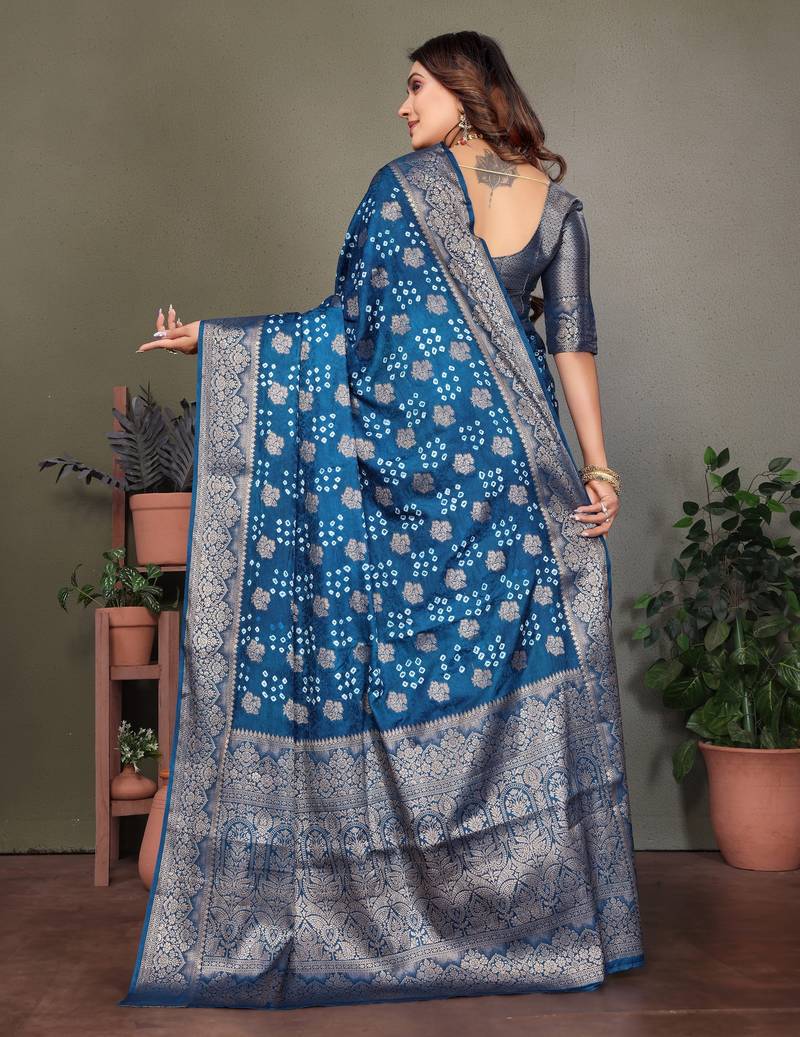 Firozi color satin silk jacquard weaving designer fancy beautiful saree