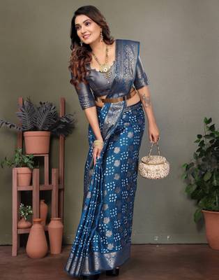 Firozi color satin silk jacquard weaving designer fancy beautiful saree 3