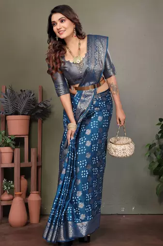 Firozi color satin silk jacquard weaving designer fancy beautiful saree