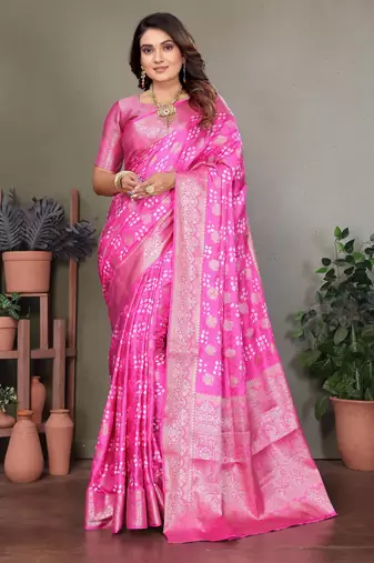 Pink color satin silk jacquard weaving designer fancy beautiful saree