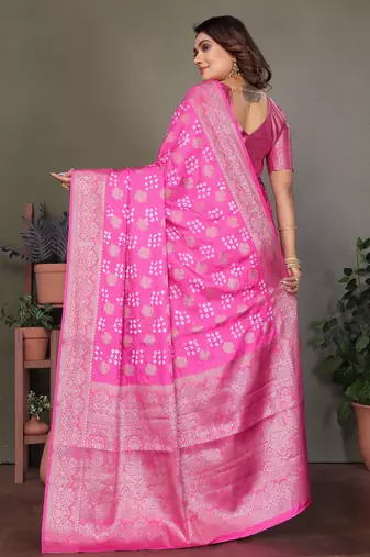 Pink color satin silk jacquard weaving designer fancy beautiful saree