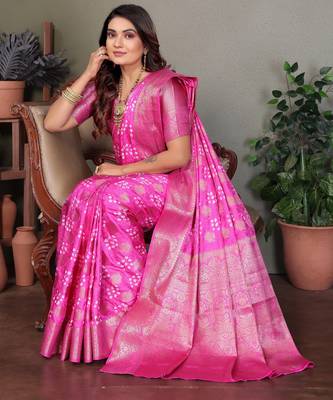 Pink color satin silk jacquard weaving designer fancy beautiful saree 4