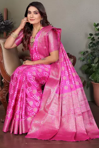 Pink color satin silk jacquard weaving designer fancy beautiful saree