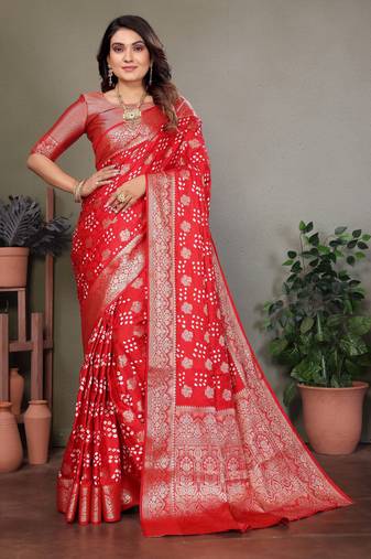 Red color satin silk jacquard weaving designer fancy beautiful saree