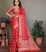 Red color satin silk jacquard weaving designer fancy beautiful saree