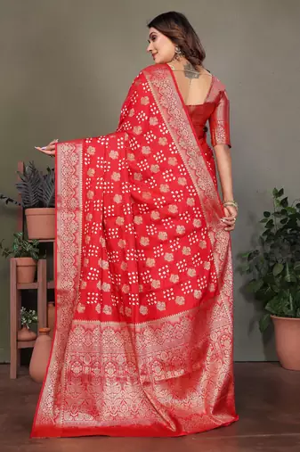 Red color satin silk jacquard weaving designer fancy beautiful saree