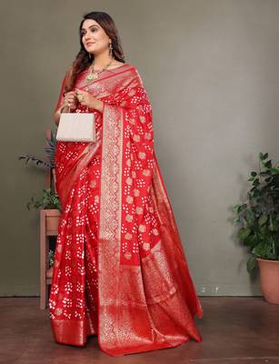 Red color satin silk jacquard weaving designer fancy beautiful saree 4