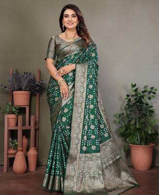 Green color satin silk jacquard weaving designer fancy beautiful saree 1