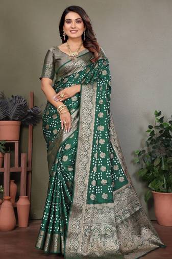 Green color satin silk jacquard weaving designer fancy beautiful saree