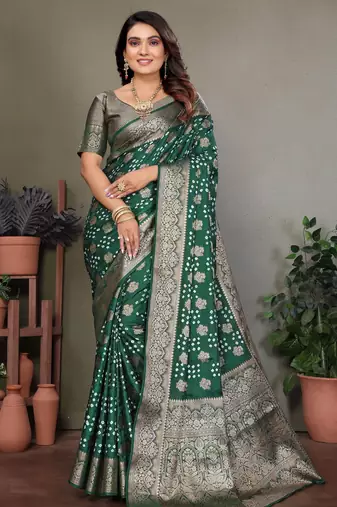 Green color satin silk jacquard weaving designer fancy beautiful saree