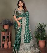 Green color satin silk jacquard weaving designer fancy beautiful saree