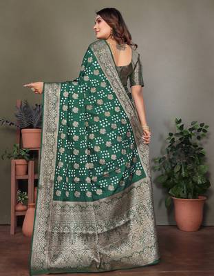 Green color satin silk jacquard weaving designer fancy beautiful saree 2