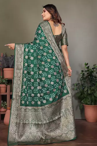Green color satin silk jacquard weaving designer fancy beautiful saree