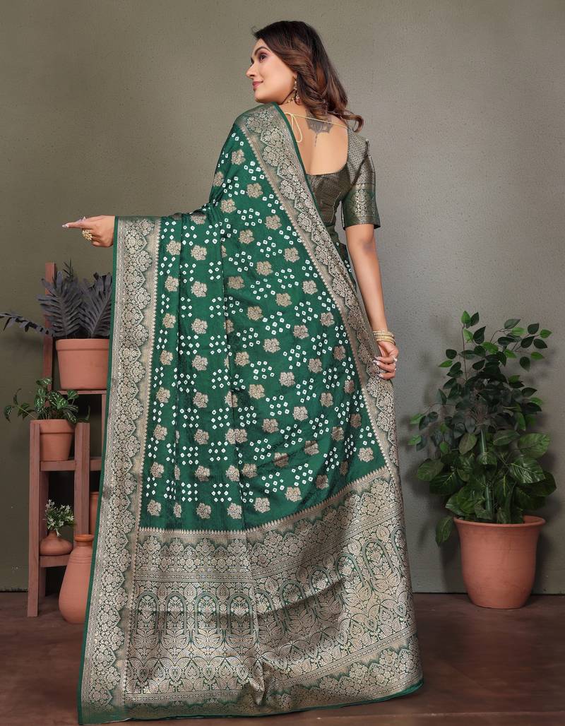 Green color satin silk jacquard weaving designer fancy beautiful saree
