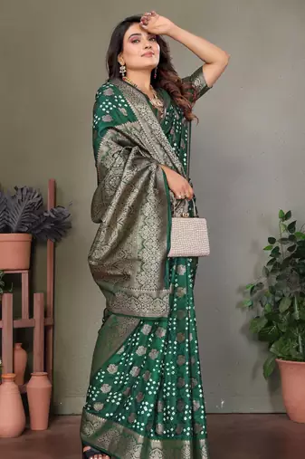 Green color satin silk jacquard weaving designer fancy beautiful saree