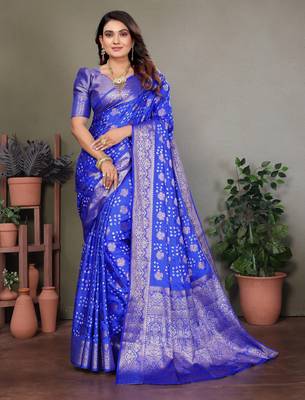 Blue color satin silk jacquard weaving designer fancy beautiful saree 1