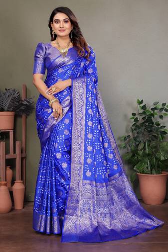 Blue color satin silk jacquard weaving designer fancy beautiful saree