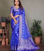 Blue color satin silk jacquard weaving designer fancy beautiful saree