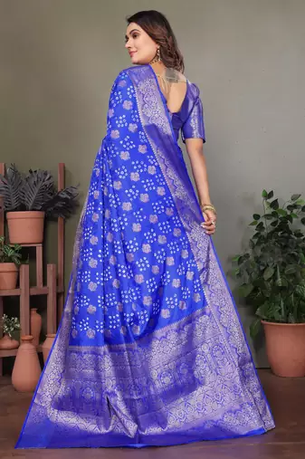 Blue color satin silk jacquard weaving designer fancy beautiful saree