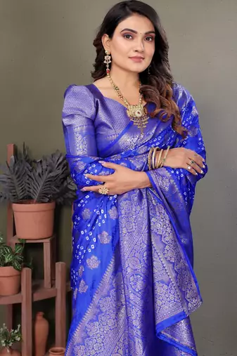 Blue color satin silk jacquard weaving designer fancy beautiful saree