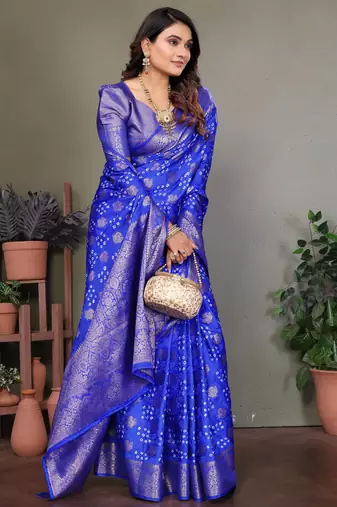 Blue color satin silk jacquard weaving designer fancy beautiful saree
