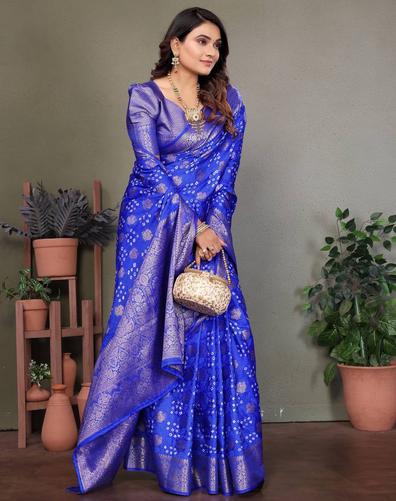 Blue color satin silk jacquard weaving designer fancy beautiful saree