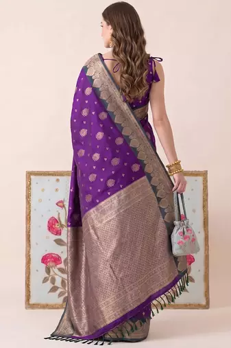 Purple color woven designer silk ethnic trandy saree