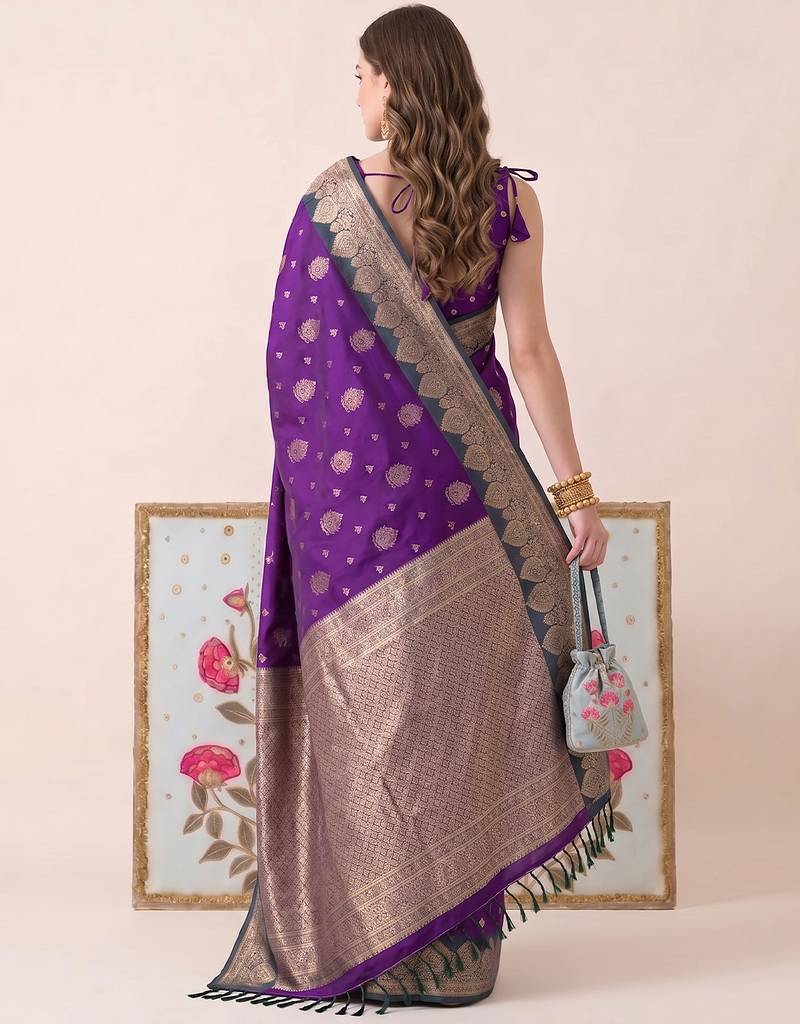 Purple color woven designer silk ethnic trandy saree