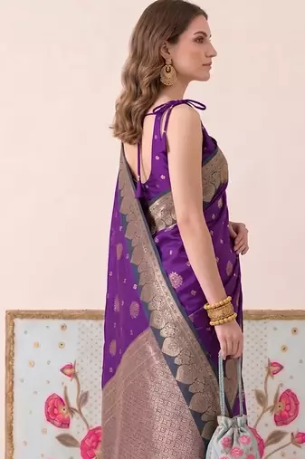 Purple color woven designer silk ethnic trandy saree