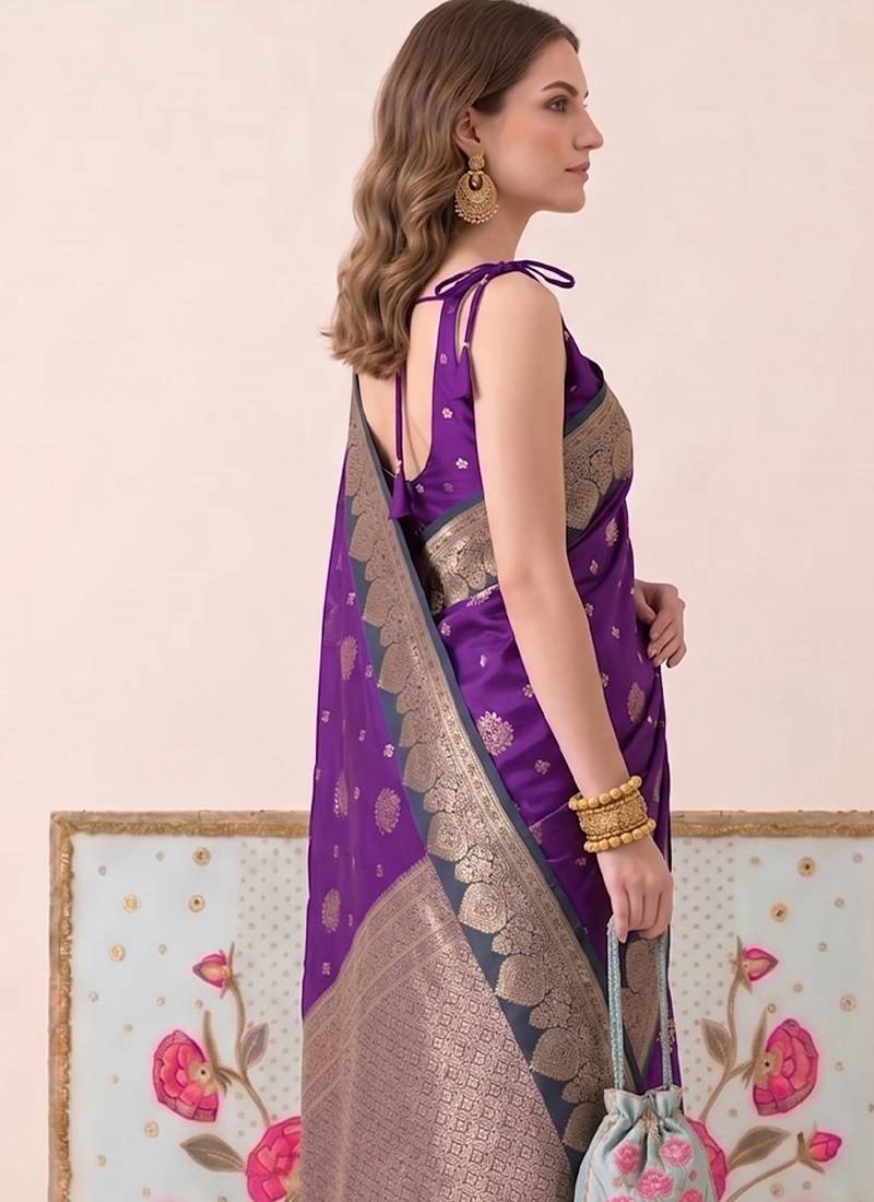Purple color woven designer silk ethnic trandy saree
