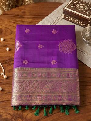 Purple color woven designer silk ethnic trandy saree 4