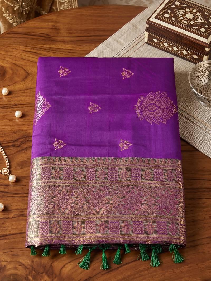Purple color woven designer silk ethnic trandy saree