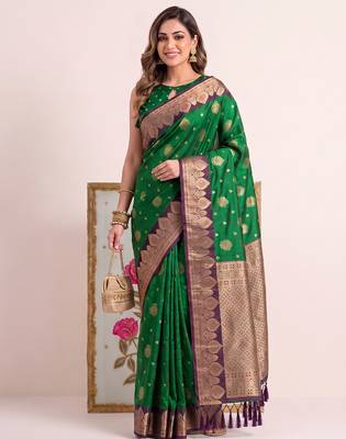 Green color woven designer silk ethnic trandy saree 1