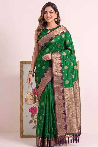 Green color woven designer silk ethnic trandy saree
