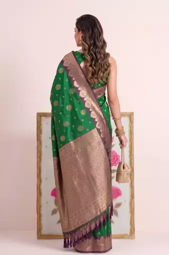 Green color woven designer silk ethnic trandy saree
