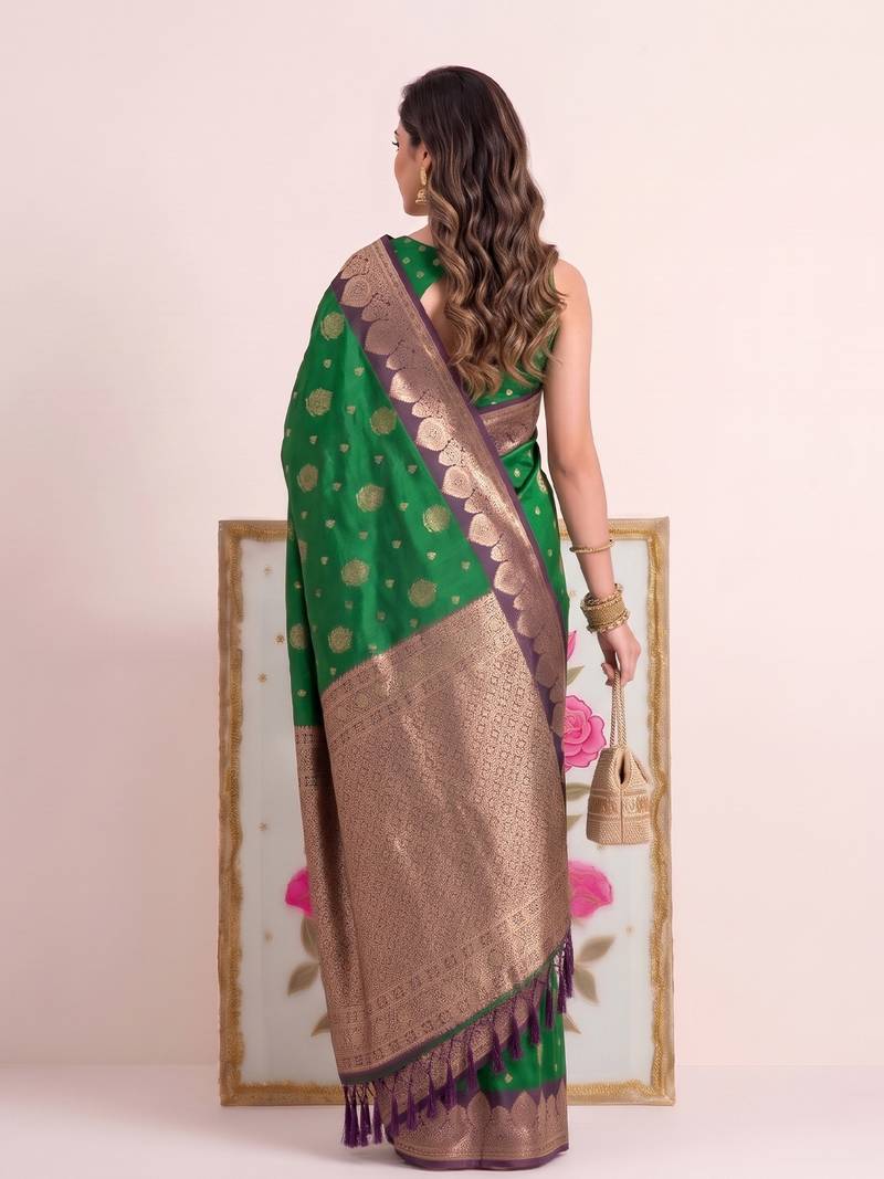 Green color woven designer silk ethnic trandy saree