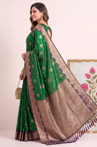 Green color woven designer silk ethnic trandy saree