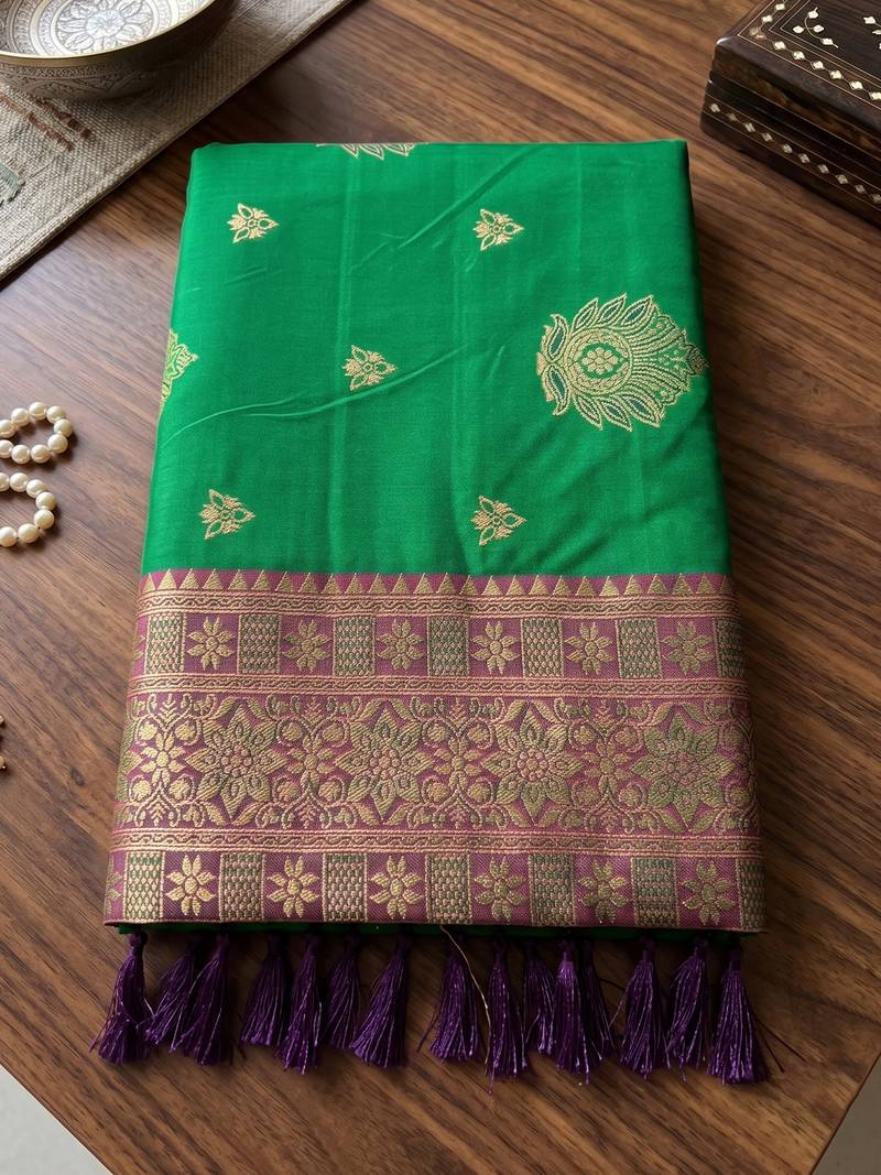 Green color woven designer silk ethnic trandy saree