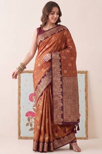 Brown color woven designer silk ethnic trandy saree